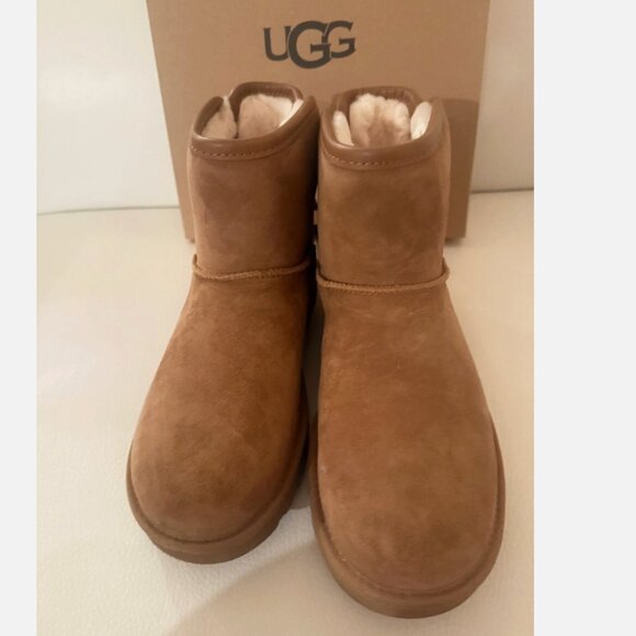 NIB UGGS AUSTRALIA UGG ULTRA MINI BAILEY LEATHER BOOTS SIZE 7 CHESTNUT - Picture 4 of 8